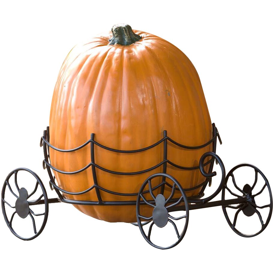 Plow Hearth Halloween Pumpkin Carriage Stand With Spider Wheel