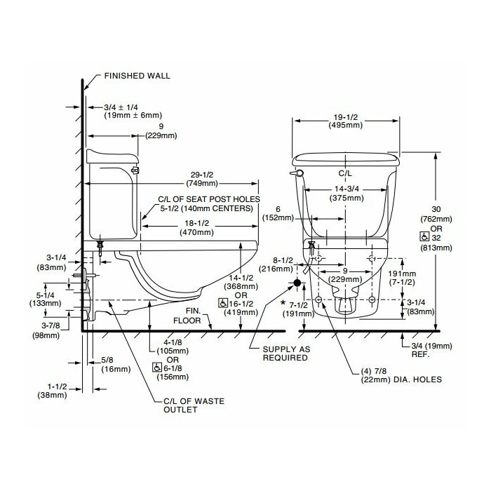 American Standard Glenwall Pressure Assisted 1.6 GPF Elongated 2 Piece ...