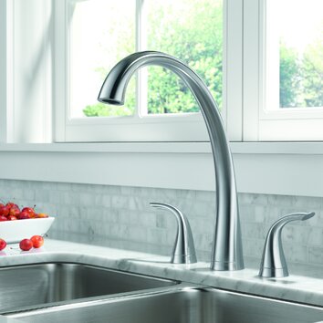 Delta Pilar Double Handle Standard Kitchen Faucet with Spray & Reviews ...