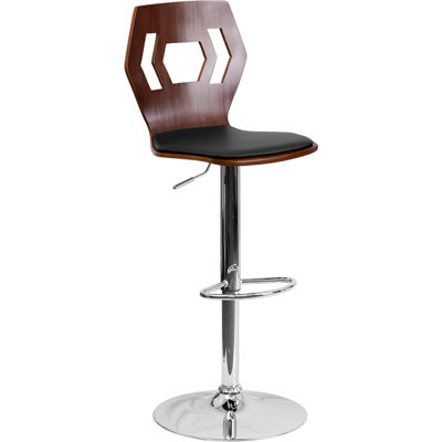 Flash Furniture Walnut Bentwood Adjustable Height Swivel Bar Stool
