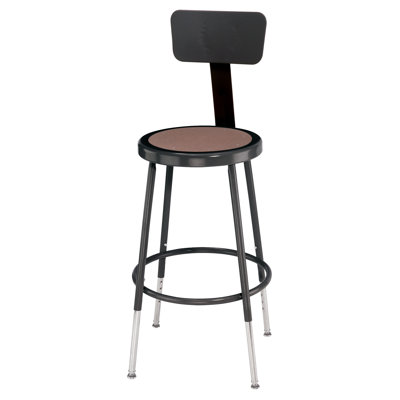 National Public Seating Height Adjustable Stool with Back and Round Hardboard Seat
