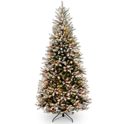7.5′ Frosted Green Fir Trees Artificial Christmas Tree with 600 LED Colored and White Lights with Stand