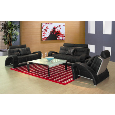 Hokku Designs Arthur 3 Piece Leather Sofa Set
