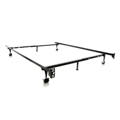 Malouf Heavy Duty 6-Leg Adjustable Metal Bed Frame with Rug Roller