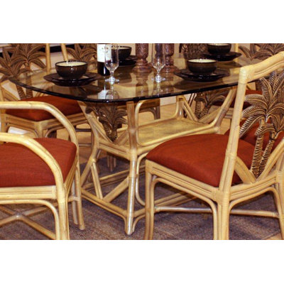 Bay Isle Home Cypress Indoor Rattan Rectangular Dining Table in Natural Finish