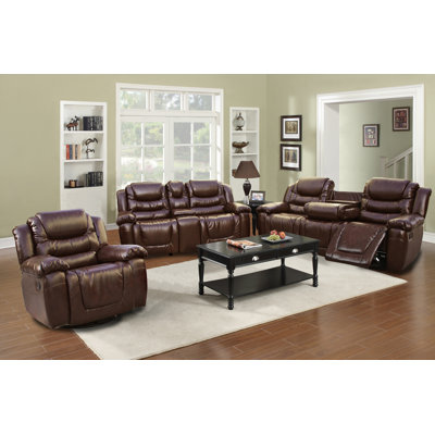 Beverly Fine Furniture Ottawa 3 Piece Bonded Leather Reclining Living Room Sofa Set