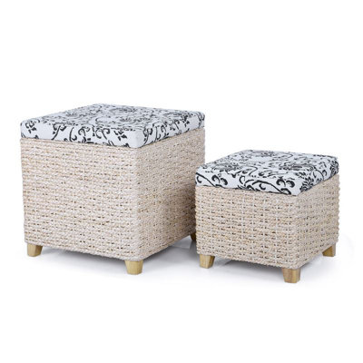 Adeco Trading 2 Piece Flowers Print Storage Ottoman Set