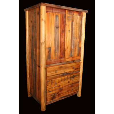 Utah Mountain Barnwood 3 Drawer Armoire with Rou..
