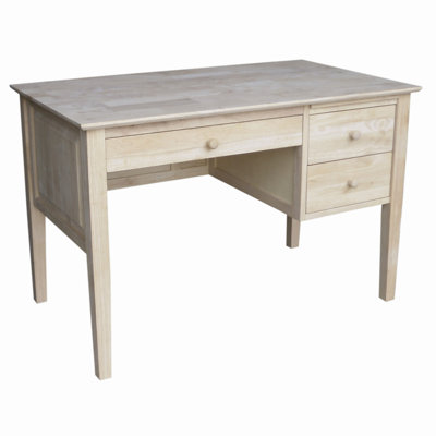 International Concepts Unfinished Parawood Writing Desk with 3 Drawers