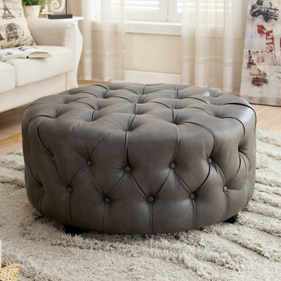 House of Hampton Bowie Leather Tufted Round Otto..