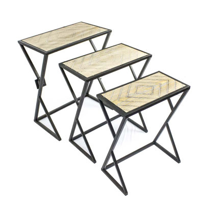 Sagebrook Home 3 Piece Metal & Wood Nesting Tables