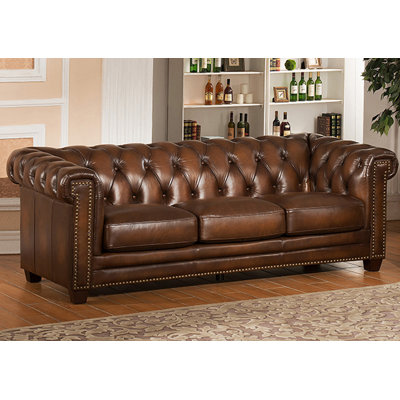 Amax Hickory Chesterfield Leather Sofa