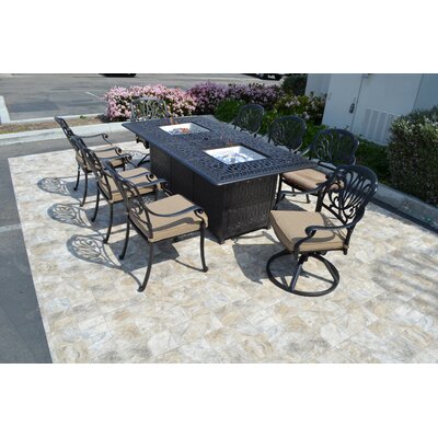 Sicily 9 Piece Dining Set with Firepit