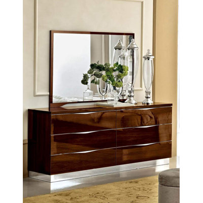Noci Design 6 Drawer Combo Dresser with Mirror