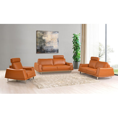 Noci Design Leather 3 Piece Living Room Set