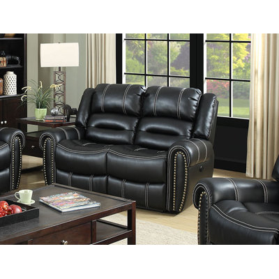 A&J Homes Studio Nailhead Leather Reclining Love..