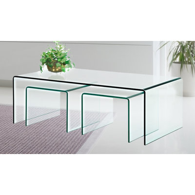 Fab Glass and Mirror 3 Piece Clear Bent Glass Nesting Tables