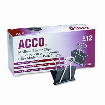 Acco Brands, Inc. Medium Binder Clips, Steel Wire, 5/8" Capacity, 12 ...