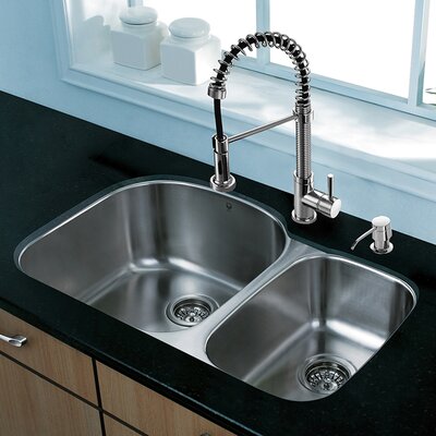 Vigo 31 inch Undermount 70 30 Double Bowl 18 Gauge Stainless Steel Kitchen Sink with Edison Chrome Faucet Two Grids Two Strainers and Soap Dispenser