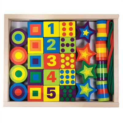 lacing beads in a box
