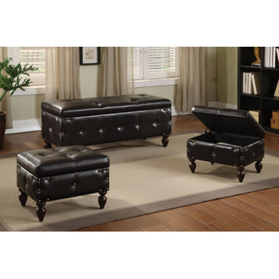 ACME Furniture Ibrahim 3 Piece Storage Bench and Ottoman