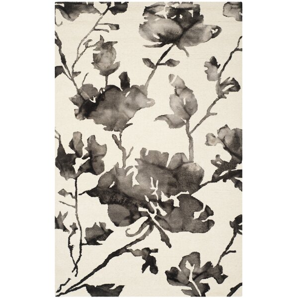 Louisa Ivory & Charcoal Floral Wool Hand-Tufted Area Rug ...