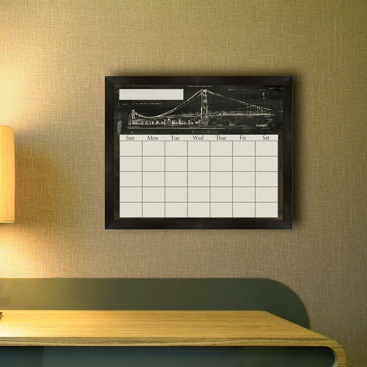 PTM Images Brooklyn Bridge Framed Calendar/Planner Glass Dry Erase