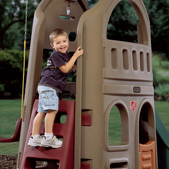 Step2 Naturally Playful Playhouse Climber Swing Set Reviews Wayfair   Step2 Naturally Playful Playhouse Climber Swing Set 754300 