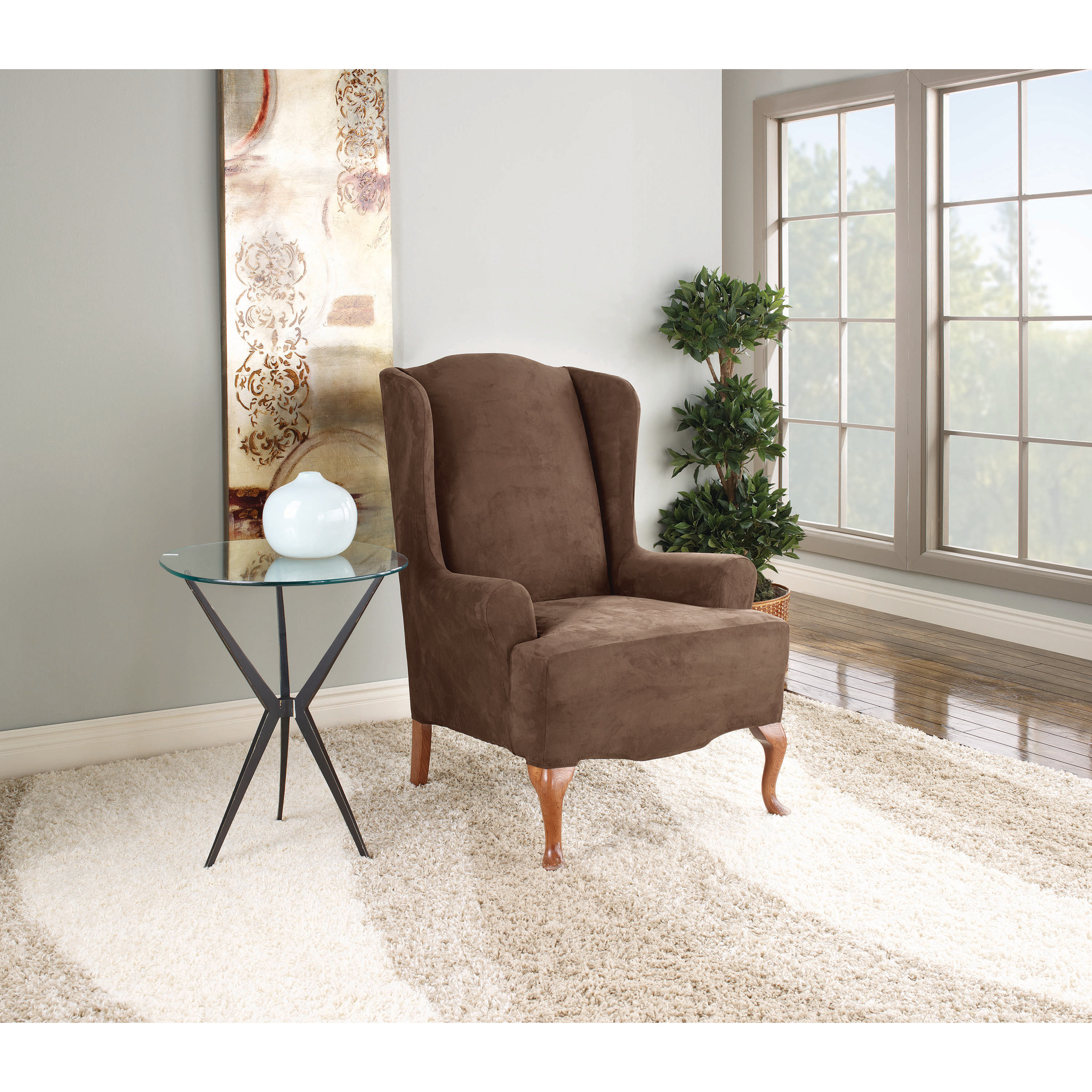 Sure Fit Stretch Suede Wing Chair Slipcover & Reviews Wayfair