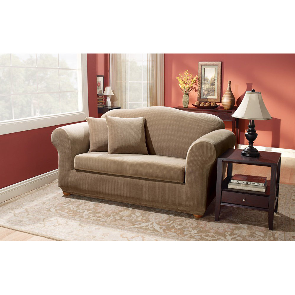 Sure Fit Stretch Pinstripe Two Piece Loveseat Slipcover & Reviews Wayfair