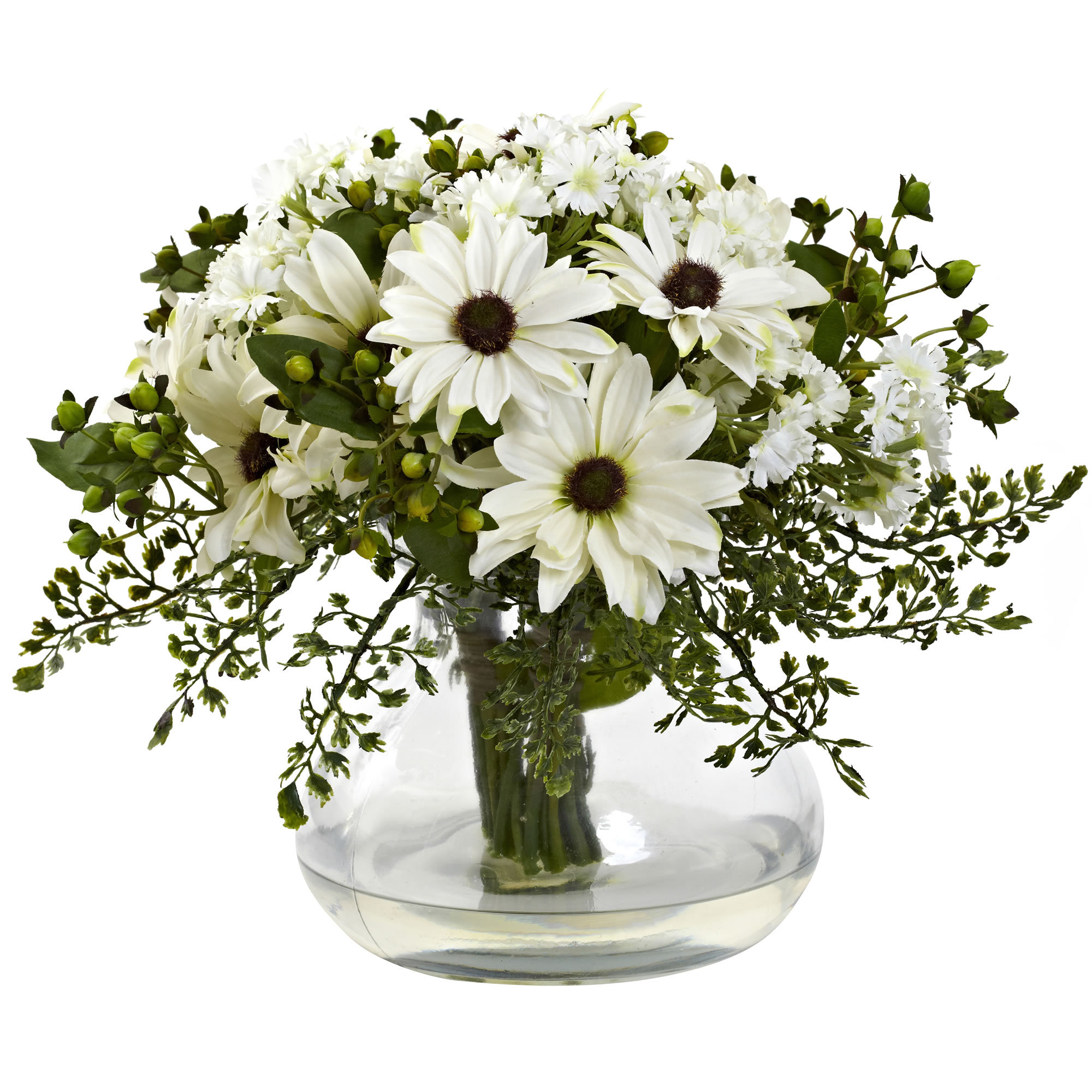Nearly Natural Mixed Daisy Floral Arrangement in Vase & Reviews Wayfair