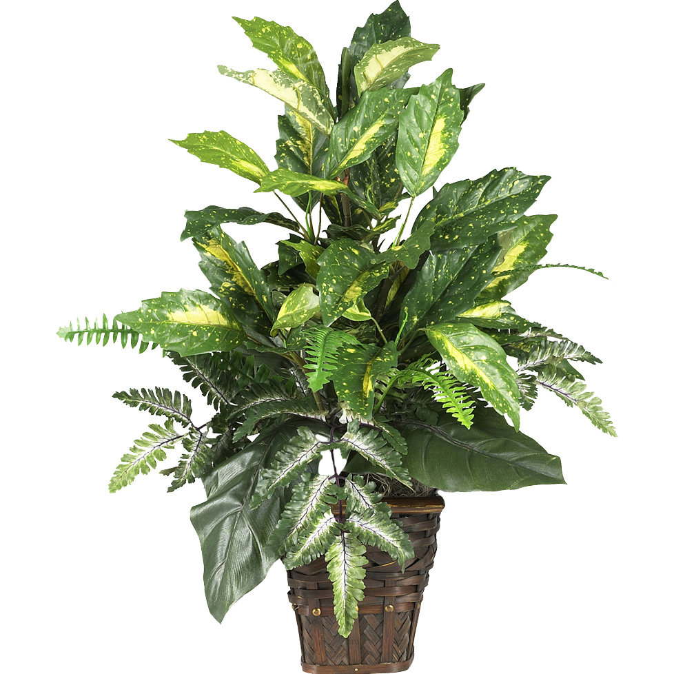 Nearly Natural Silk Mixed Greens Floor Plant in Decorative Vase