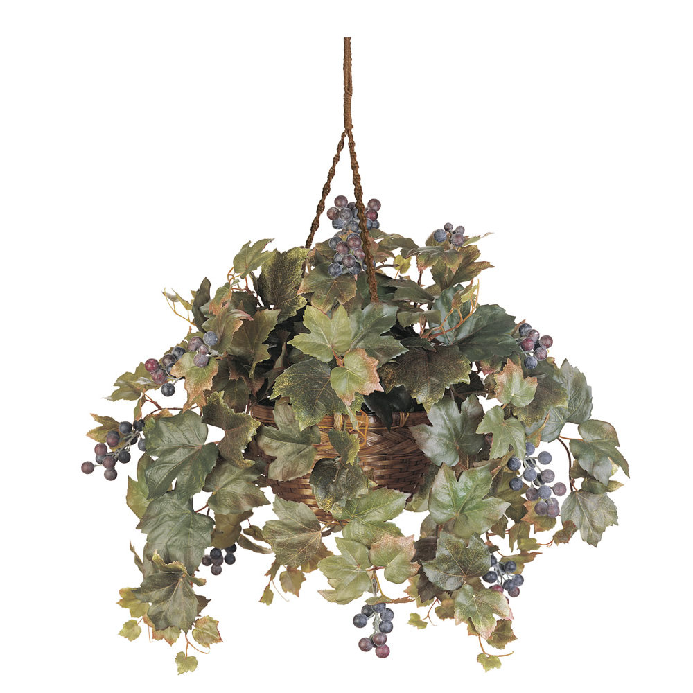Nearly Natural Silk Grape Leaf Hanging Plant in Basket & Reviews Wayfair