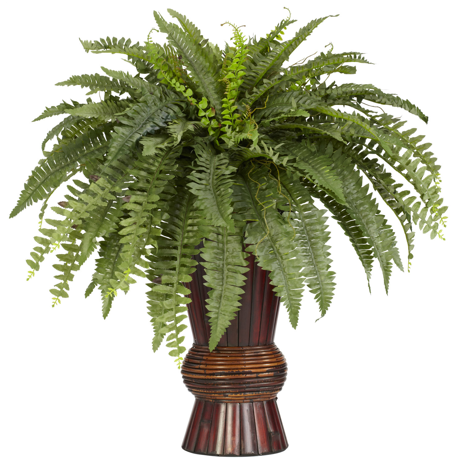 Nearly Natural Boston Fern Bamboo Floor Plant in Urn
