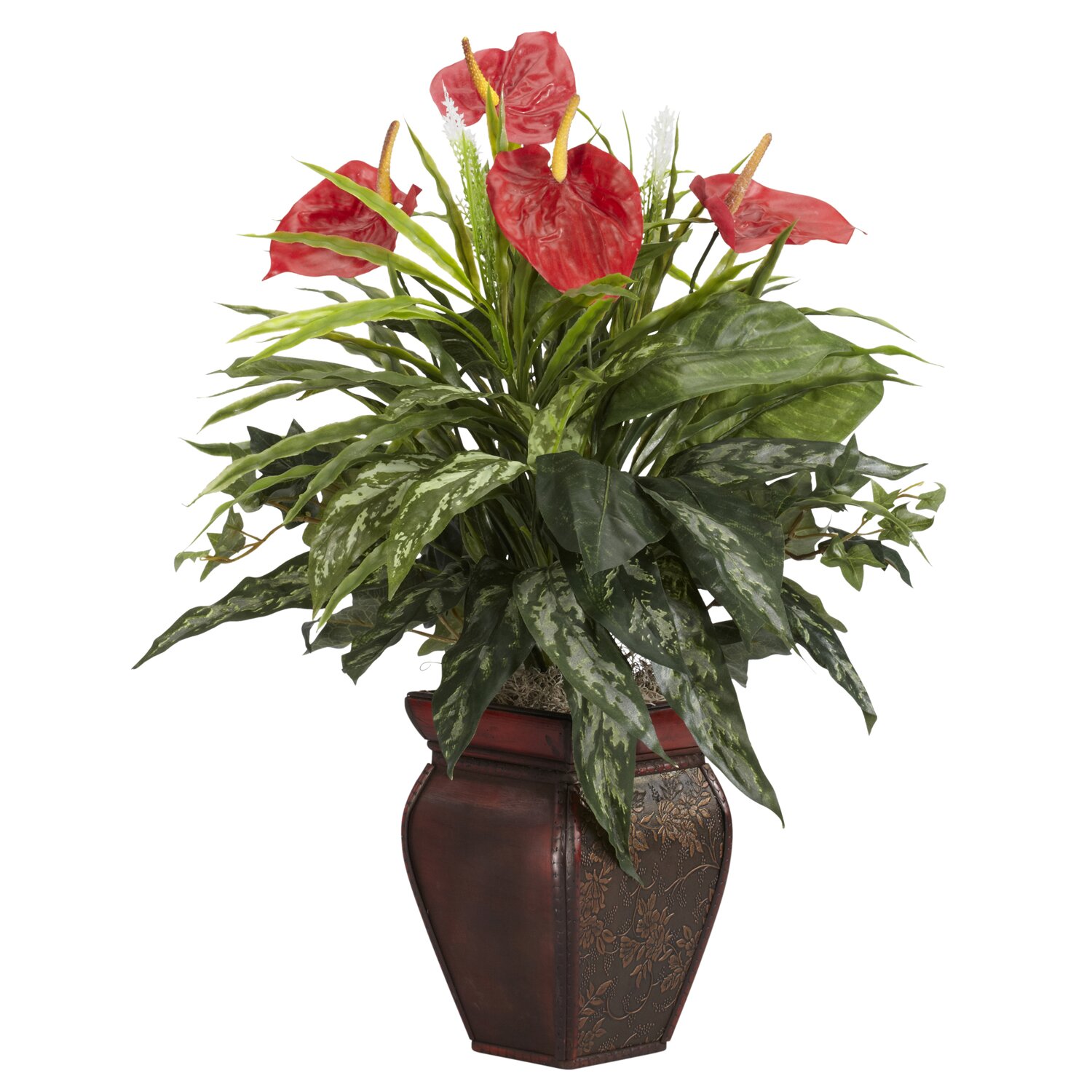 Nearly Natural Mixed Greens and Anthurium Desk Top Plant