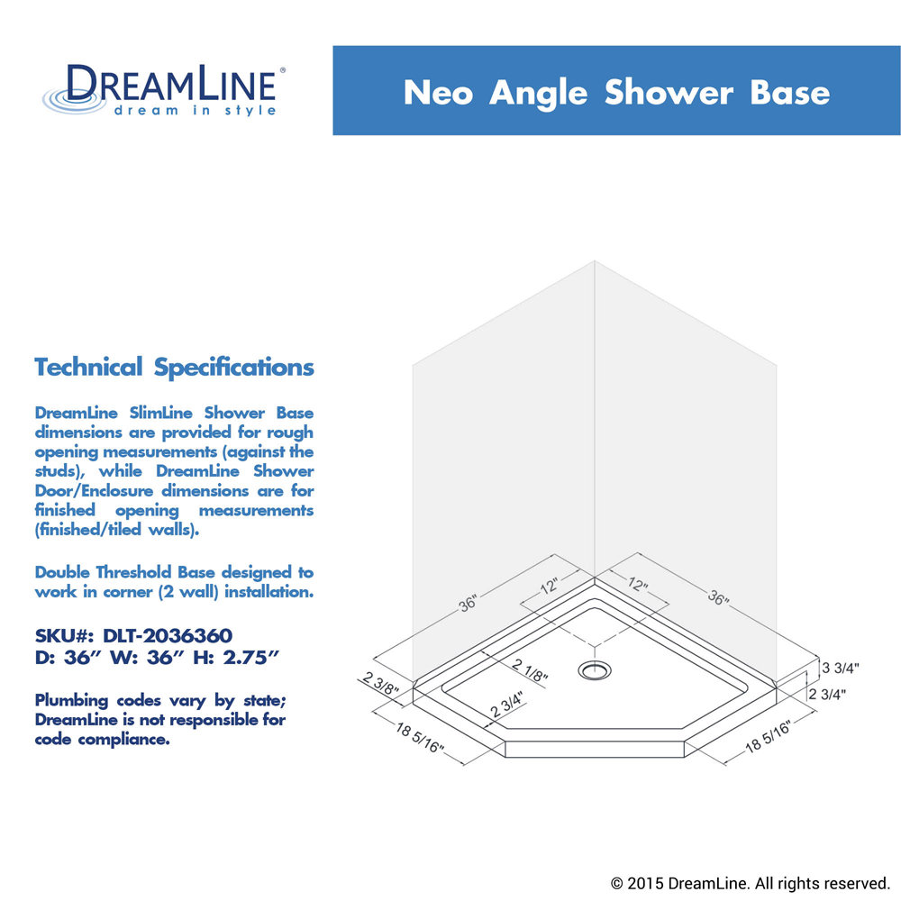Dreamline slimline 36 x 36 neo angle shower base wayfair