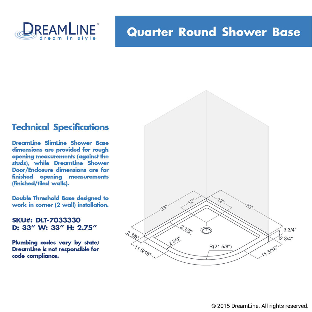 DreamLine SlimLine 33" x 33" Quarter Round Shower Base & Reviews Wayfair