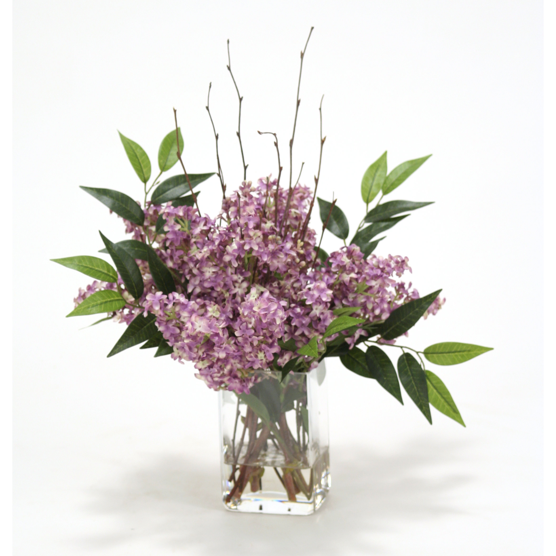 Distinctive Designs Waterlook Silk Lilacs in Rectangular Glass Vase