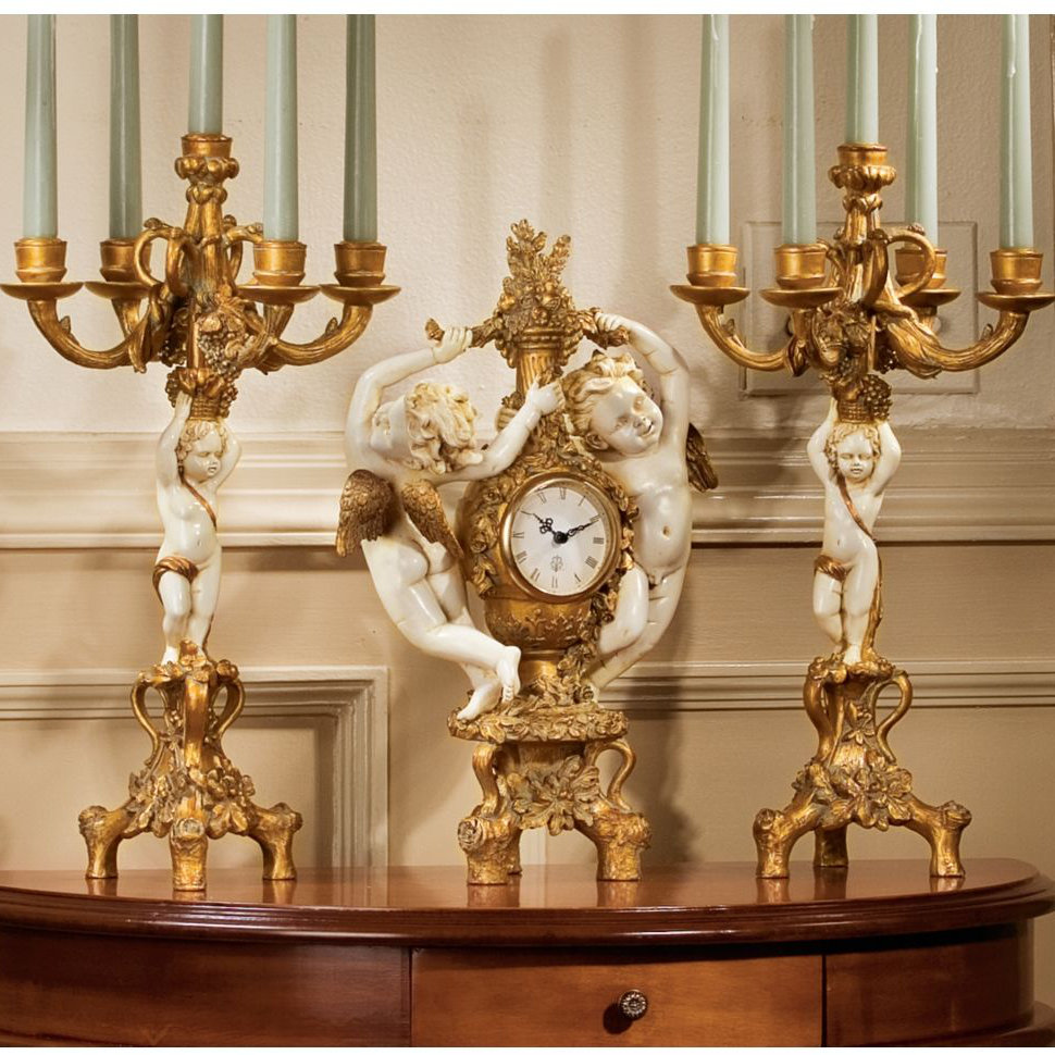 Design Toscano The Cherub's 3Piece Harvest Clock and Candelabra Set in