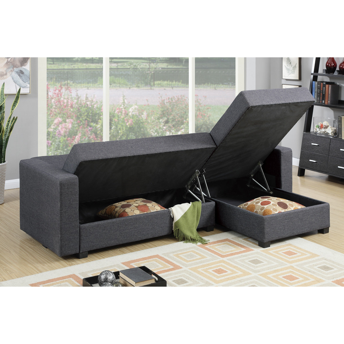 Poundex Bobkona Medora Reversible Chaise Sectional & Reviews Wayfair