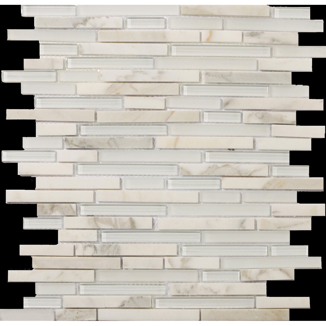 Emser Tile Lucente Random Sized Stone and Glass Linear Mosaic Blend in Ambrato