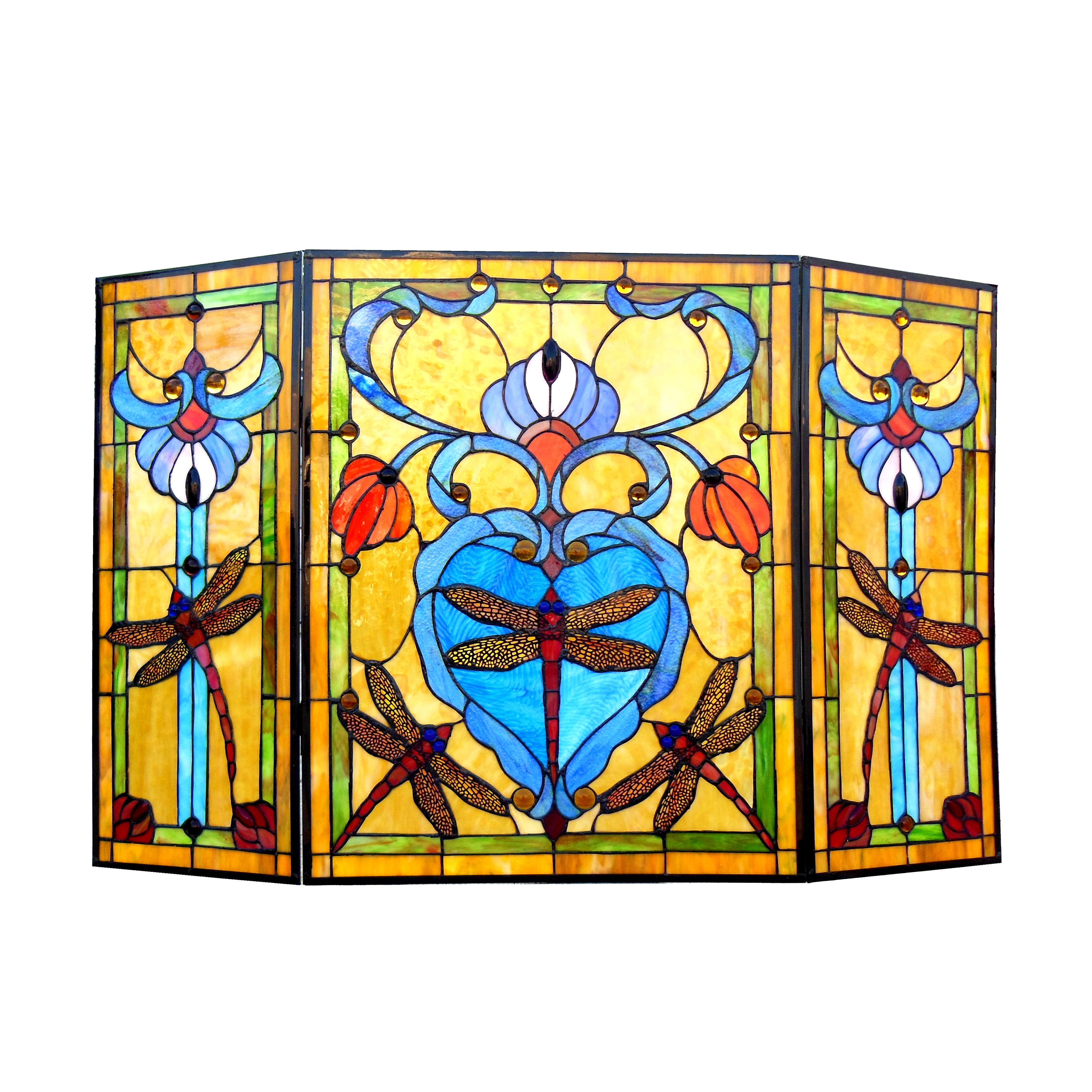 Chloe Lighting Dragonfly 3 Panel Glass Fireplace Screen & Reviews Wayfair