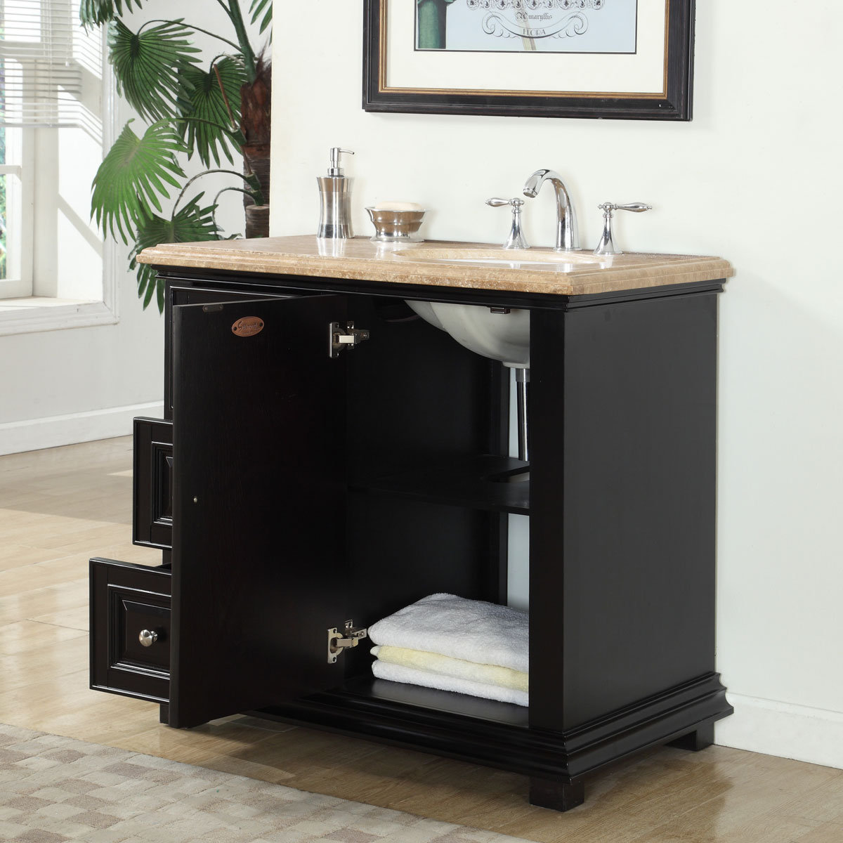 Silkroad Exclusive 36" Single Bathroom Vanity Set with Sink on Right