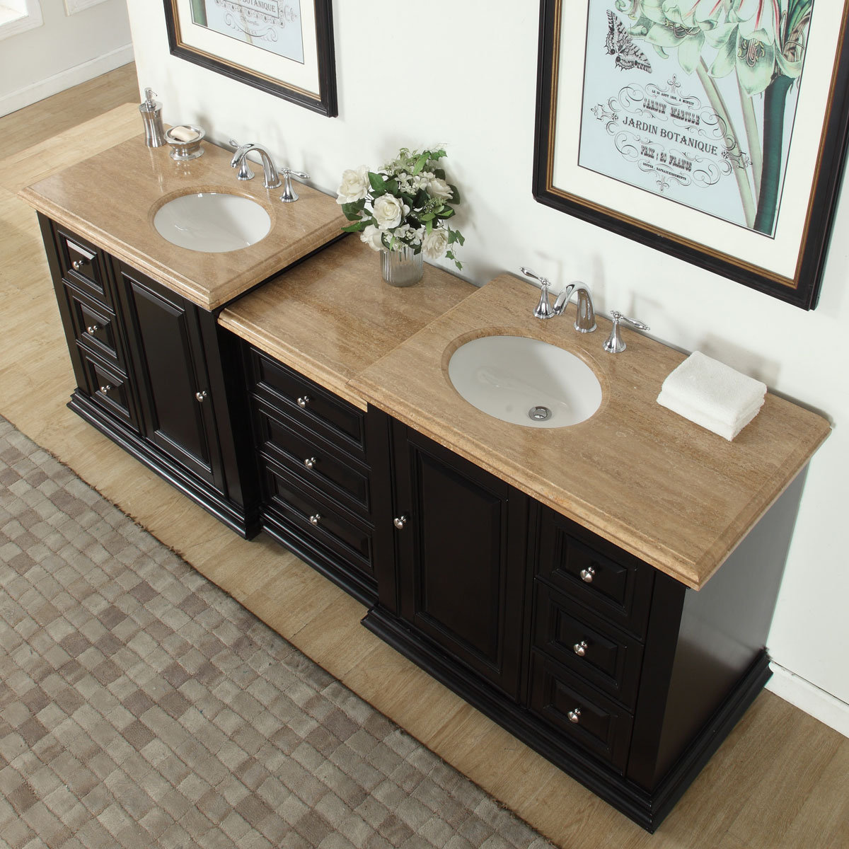 Silkroad Exclusive 90.5" Double Sink Bathroom Modular Vanity Set