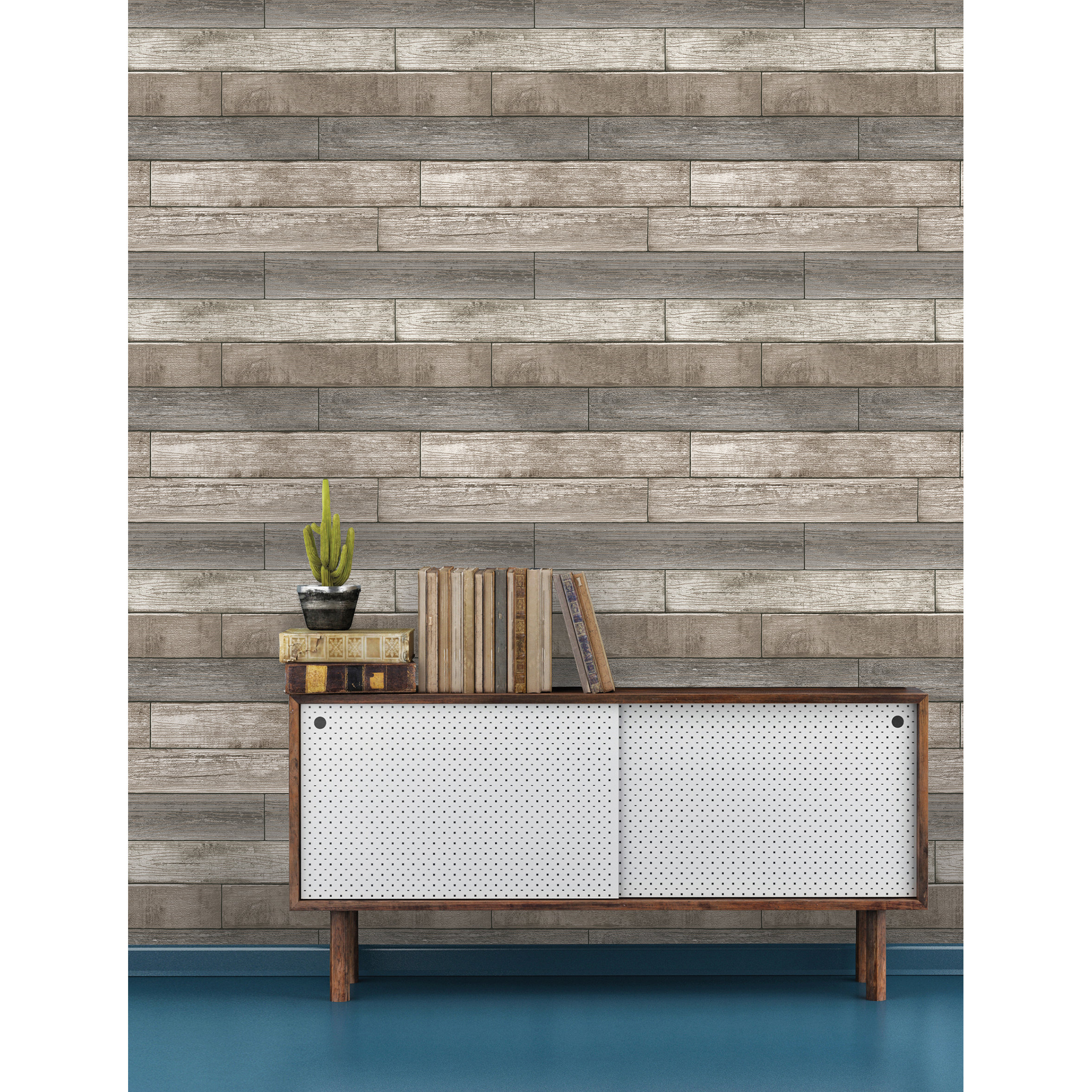 WallPops! Nu 18' x 20.5" Reclaimed Wood Plank Natural Peel and Stick