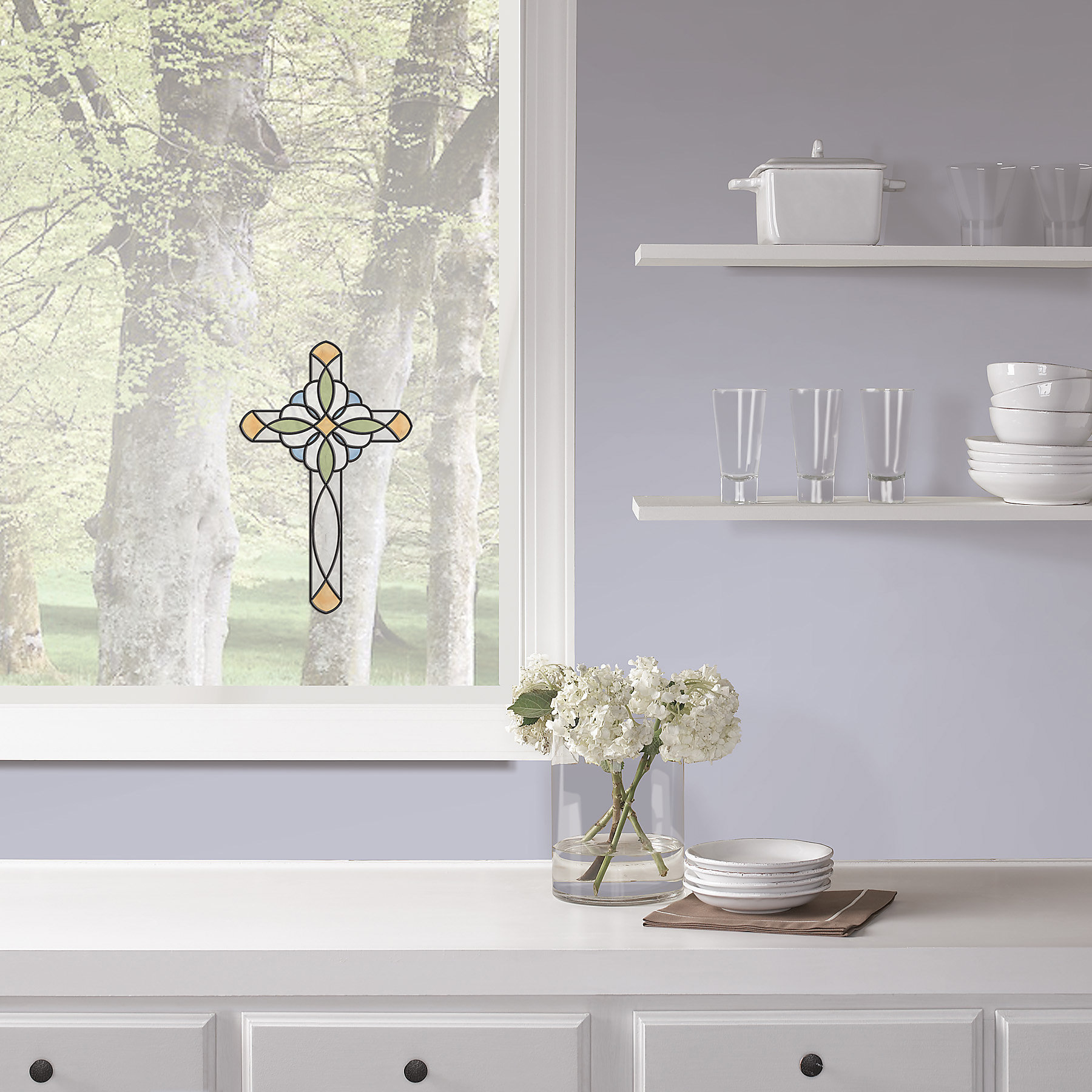 Brewster Home Fashions Window Decor Peel and Stick Cross Window Sticker