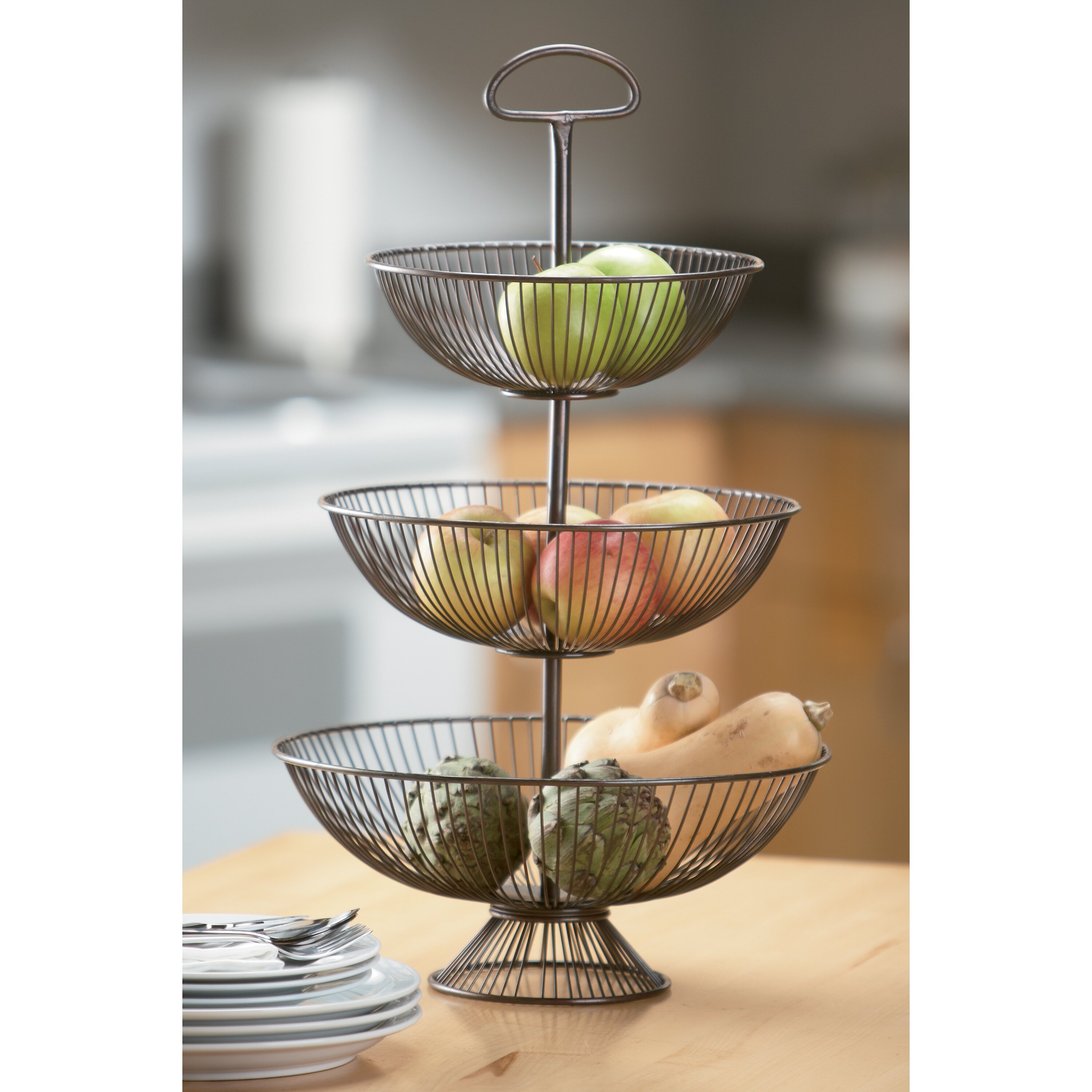 St. Croix Kindwer Three-Tier Decorative Wire Basket Stand ...