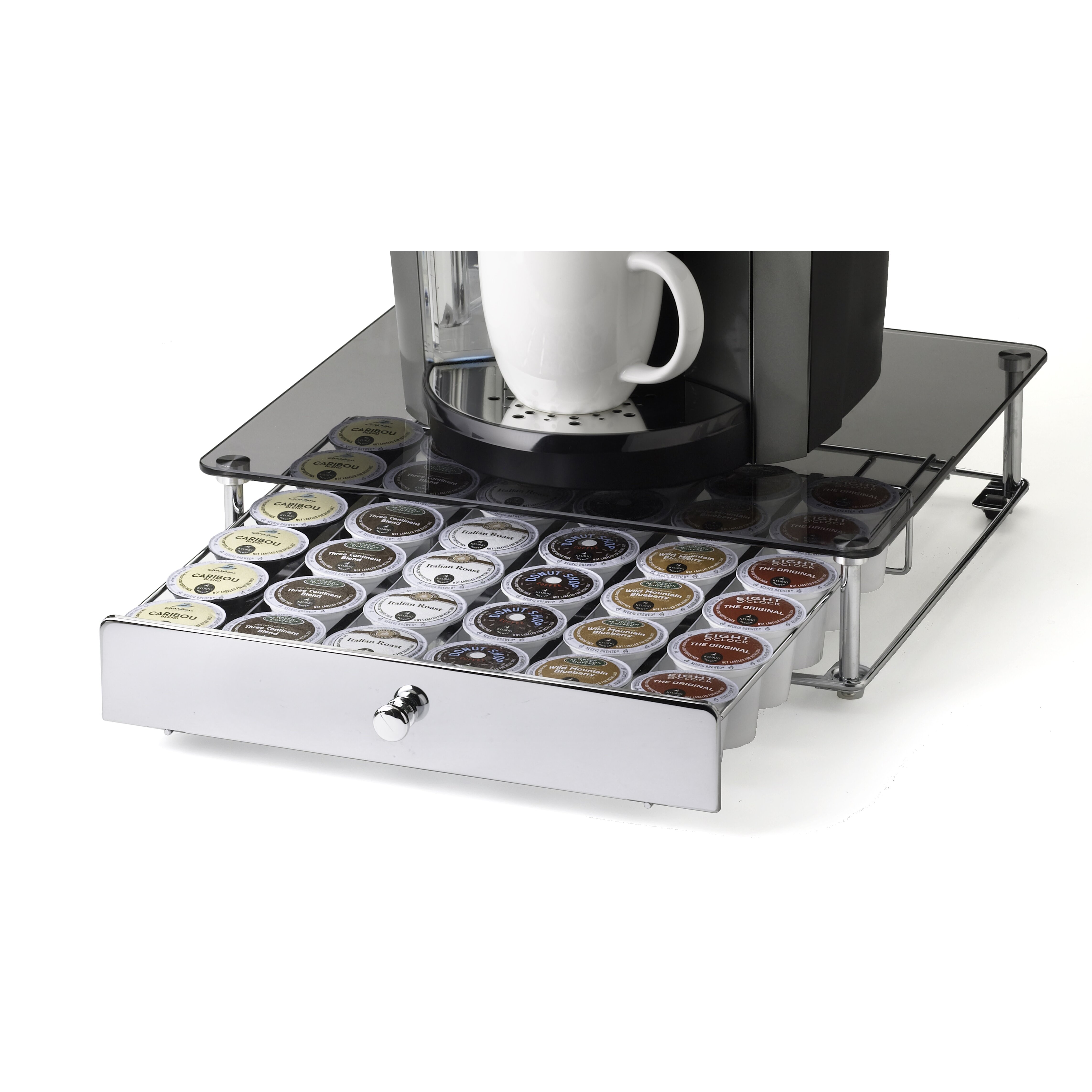 Nifty Home Products 36 Pod Keurig Brewed Glass Top KCup Rolling Drawer