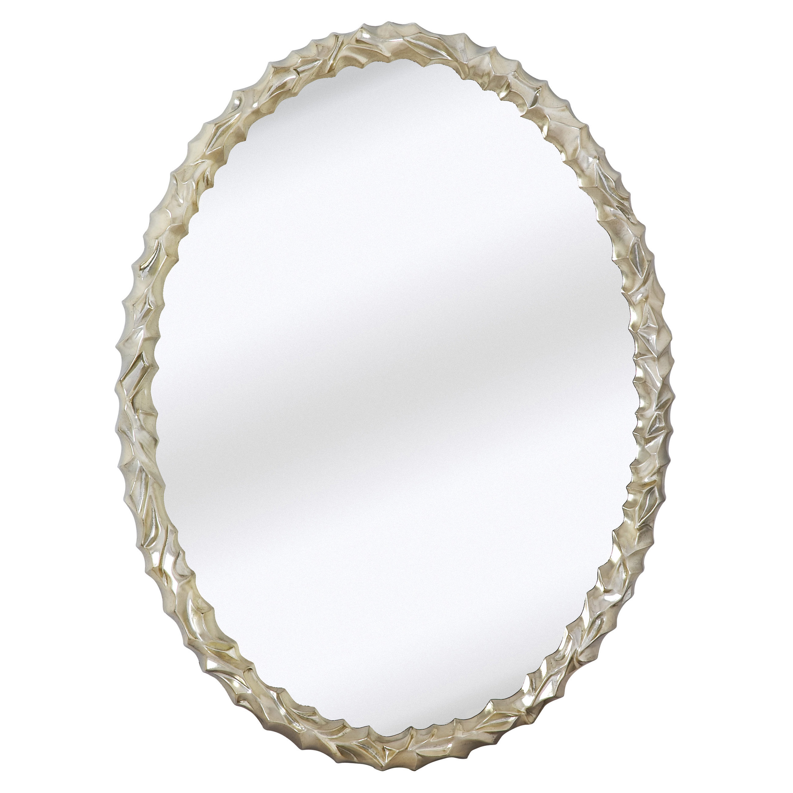 Majestic Mirror Contemporary Oval Shaped Chrome Framed Glass Wall