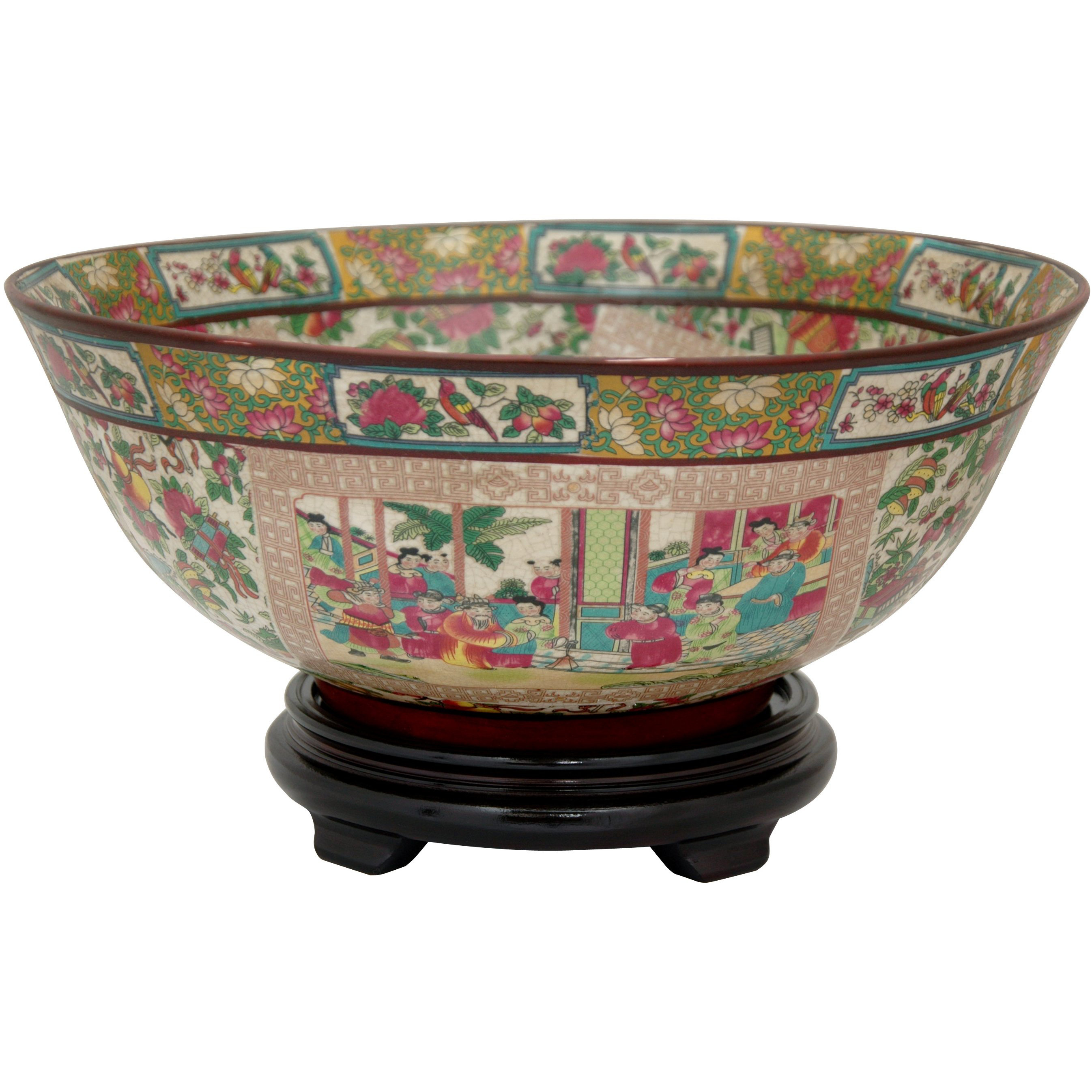 Oriental Furniture 14" Rose Medallion Porcelain Fruit Bowl & Reviews